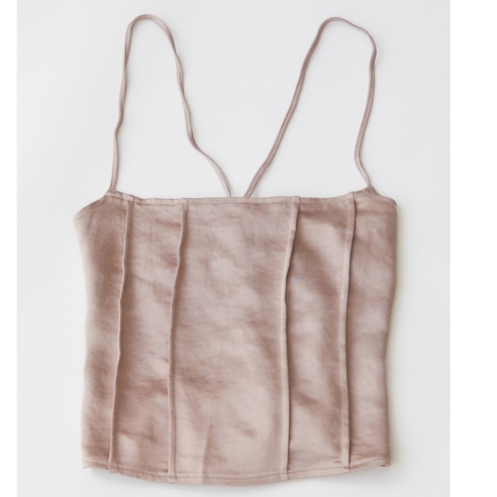 Motel Cosey Satin Crop Corset Boho Lace-Up Peasant Classy Romantic Hipster Top - Picture 2 of 5